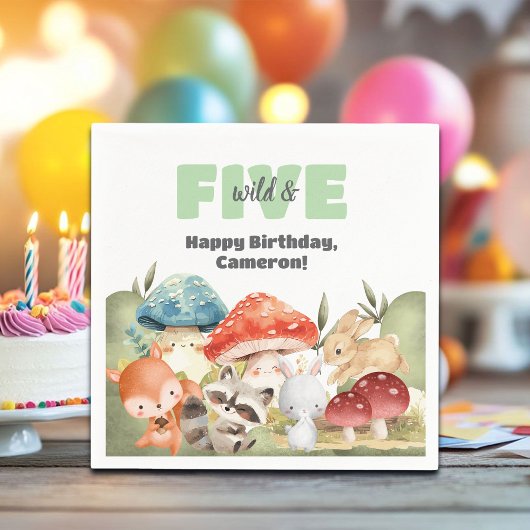 Cute Woodland Animals 5th Birthday Party Serviette