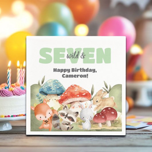 Cute Woodland Animals 7th Birthday Party Serviette