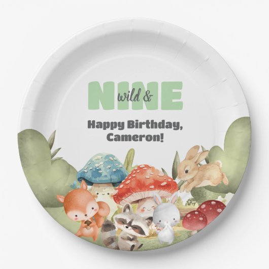 Cute Woodland Animals 9th Birthday Party Pappteller (Vorderseite)