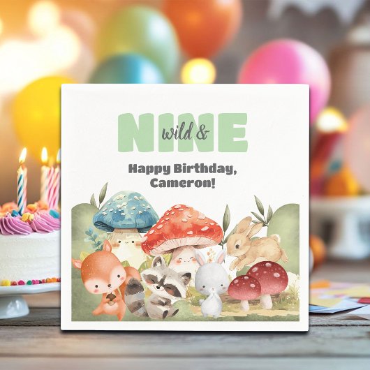 Cute Woodland Animals 9th Birthday Party Serviette