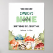 Cute Woodland Animals 9th Birthday Party Welcome Poster (Vorne)
