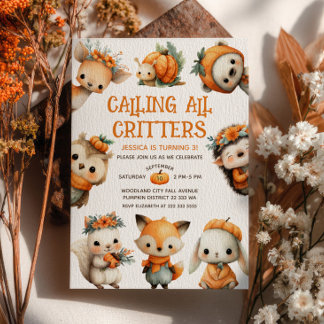 Cute Woodland Animals Autumn Fall Kids' Birthday Einladung