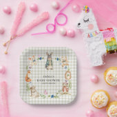 Cute Woodland Animals Baby Shower Gingham Plates Pappteller (Party)