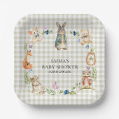 Cute Woodland Animals Baby Shower Gingham Plates Pappteller (Vorderseite)