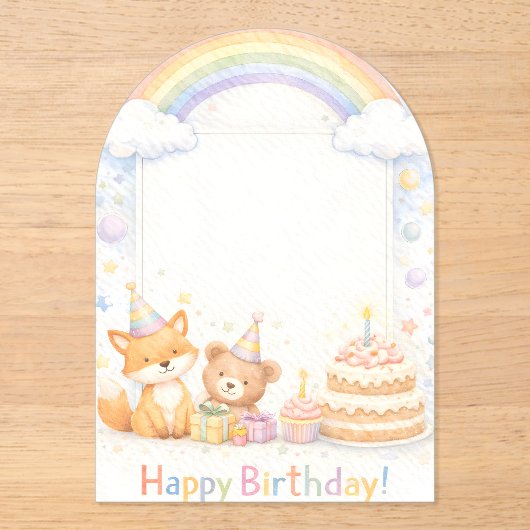 Cute Woodland Animals Birthday Acrylic Invitation Acryleinladungen (Vorderseite)