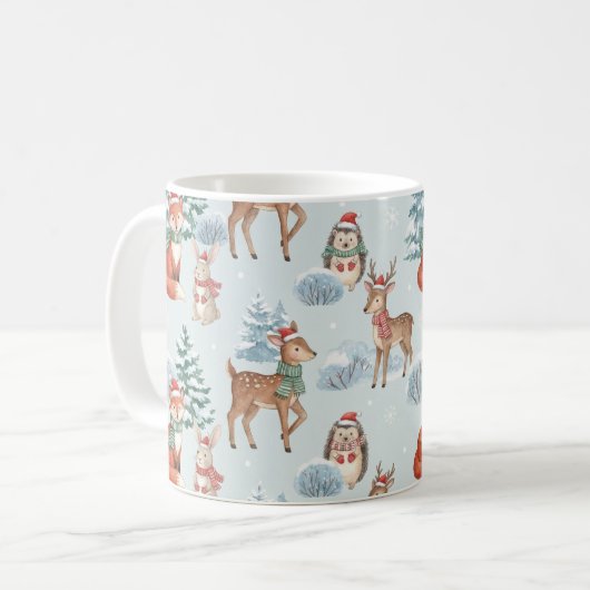 Cute Woodland Animals Christmas Pattern Mug Kaffeetasse (Vorderseite Links)
