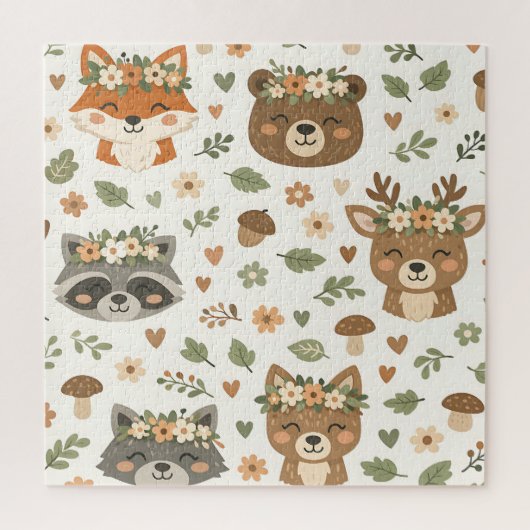 Cute Woodland Animals Floral Pattern Puzzle (Vertikal)