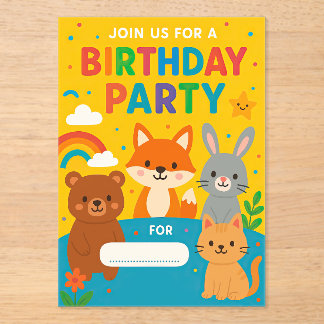 Cute Woodland Animals Kids Birthday Party Acryleinladungen