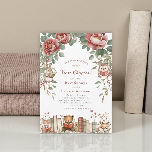 Cute woodland Animals Next Chapter Baby Shower Einladung