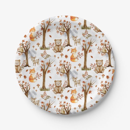 Cute Woodland Animals Pattern Pappteller (Vorderseite)