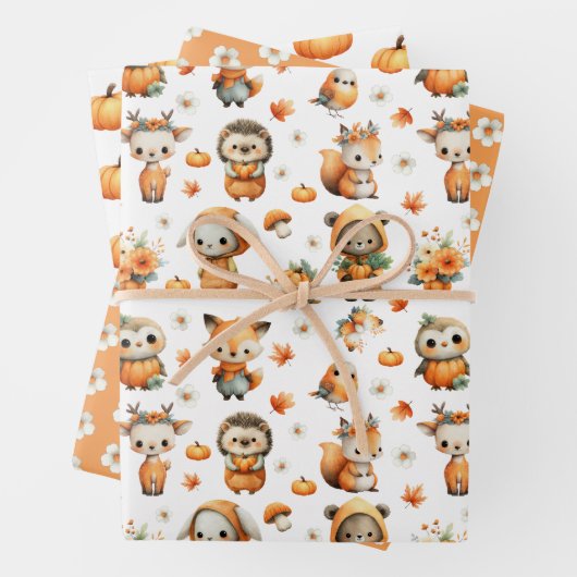 Cute Woodland Animals, Pumpkins, Daisy Autumn Fall Geschenkpapier Set (Beispiel)