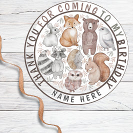 Cute Woodland Animals Thank You Party  Runder Aufkleber