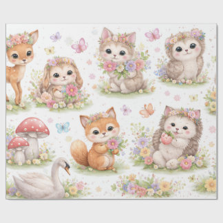 Cute Woodland Baby Animals Floral Wrapping Paper Geschenkpapier