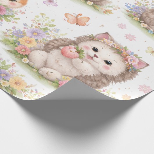 Cute Woodland Baby Animals Floral Wrapping Paper Geschenkpapier (Ecke)