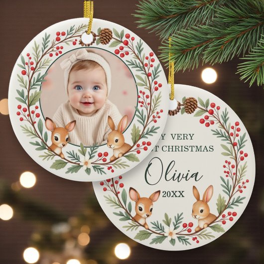 Cute Woodland Baby First Christmas Keepsake Keramik Ornament