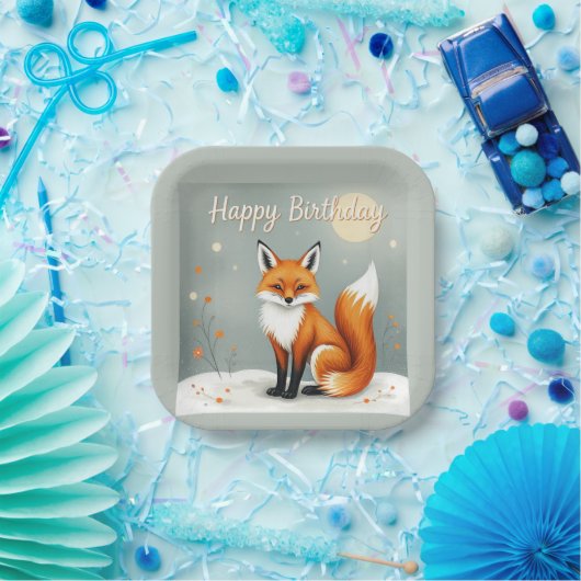 Cute Woodland Brown Fox Happy Birthday Pappteller (Party)