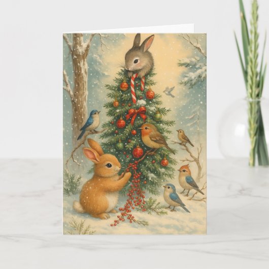 Cute woodland bunny christmas festive winter cozy  karte (Vorderseite)