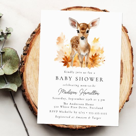 Cute Woodland Deer Fall Baby Shower Einladung