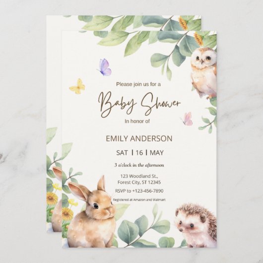 Cute Woodland Forest Animals Einladung (Vorne/Hinten)