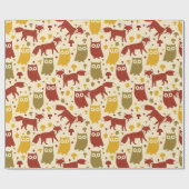 Cute Woodland Fox & Owl Pattern Geschenkpapier (Flach)