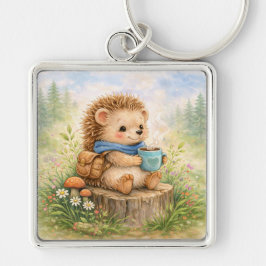 Cute Woodland Hedgehog With Mug Schlüsselanhänger