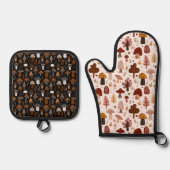 Cute Woodland Mushroom Pattern Hot Pot Holders Ofenhandschuh & Topflappen-Set (Vorderseite)