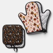 Cute Woodland Mushroom Pattern Hot Pot Holders Ofenhandschuh & Topflappen-Set (Vorderseite/Rückseite)