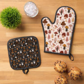 Cute Woodland Mushroom Pattern Hot Pot Holders Ofenhandschuh & Topflappen-Set (Oben Unten)