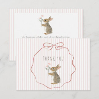 Cute Woodland Rabbit Watercolor Girl Baby Shower Dankeskarte