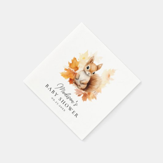 Cute Woodland Squirrel Fall Baby Shower Serviette (Ecke)