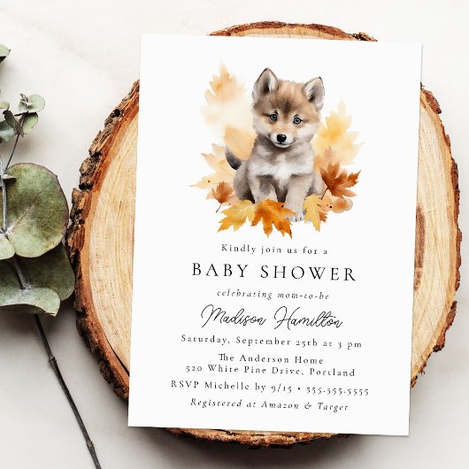 Cute Woodland Wolf Pup Fall Baby Shower Einladung