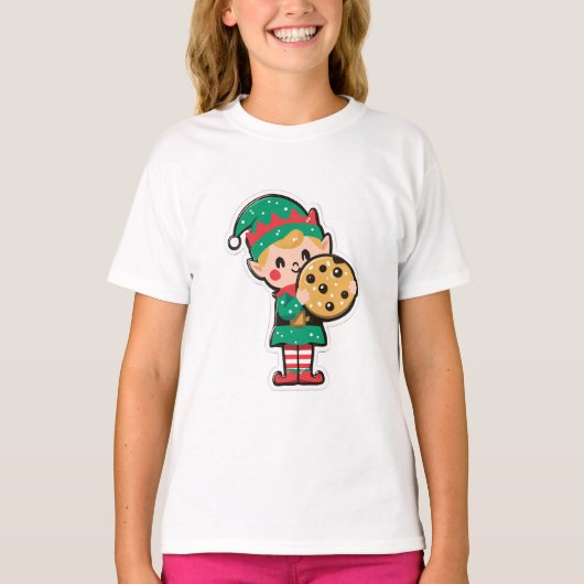 Cute Xmas Elf with Big Cookie T-Shirt (Vorderseite)