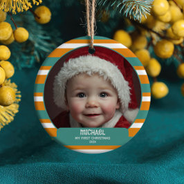 Cute Xmas Gnome First Christmas Baby Name& Photo  Keramik Ornament