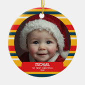 Cute Xmas Gnome My First Christmas Baby Photo  Keramik Ornament (Vorne)