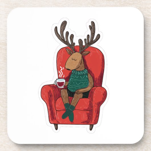 Cute Xmas Reindeer Relaxing Getränkeuntersetzer (Vorderseite)
