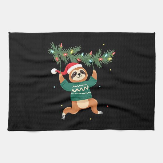 Cute Xmas Sloth Santa Hat Christmas Sloth - Tree L Geschirrtuch (Horizontal)
