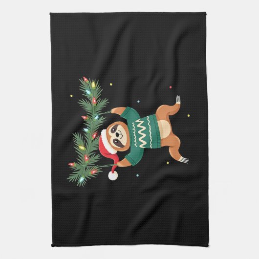 Cute Xmas Sloth Santa Hat Christmas Sloth - Tree L Geschirrtuch (Vertikal)