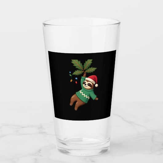 Cute Xmas Sloth Santa Hat Christmas Sloth - Tree L Glas (Vorderseite)