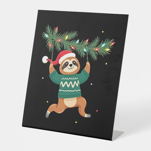 Cute Xmas Sloth Santa Hat Christmas Sloth - Tree L Sockelschild (Vorderseite)