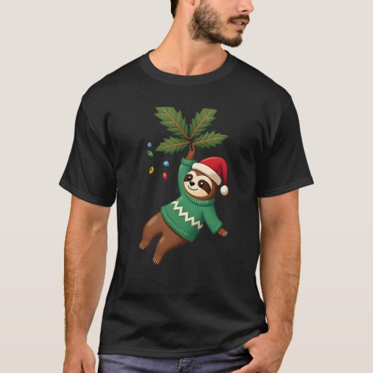 Cute Xmas Sloth Santa Hat Christmas Sloth - Tree L T-Shirt (Vorderseite)
