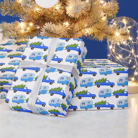 Cute Xmas Trailers RVs Trucks Blue Christmas Geschenkpapier (Feiertage)