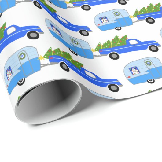 Cute Xmas Trailers RVs Trucks Blue Christmas Geschenkpapier (Rolleneckpunkt)