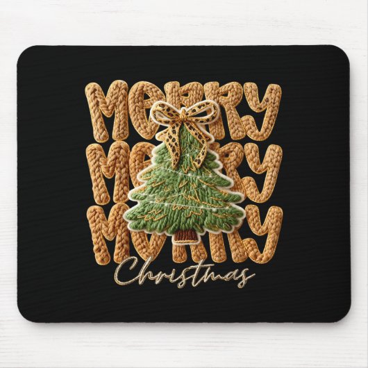 Cute Yarn Crochet Preppy Merry Christmas Tree Bow Mousepad (Vorne)