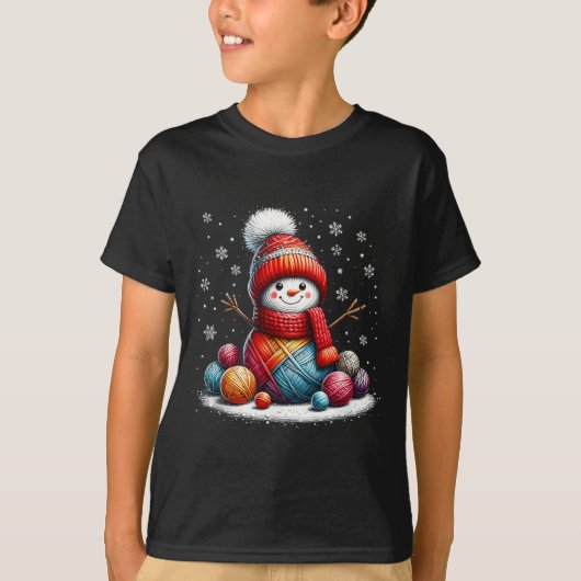 Cute Yarn Snowman Quilter Christmas Crochet Knitti T-Shirt (Vorderseite)