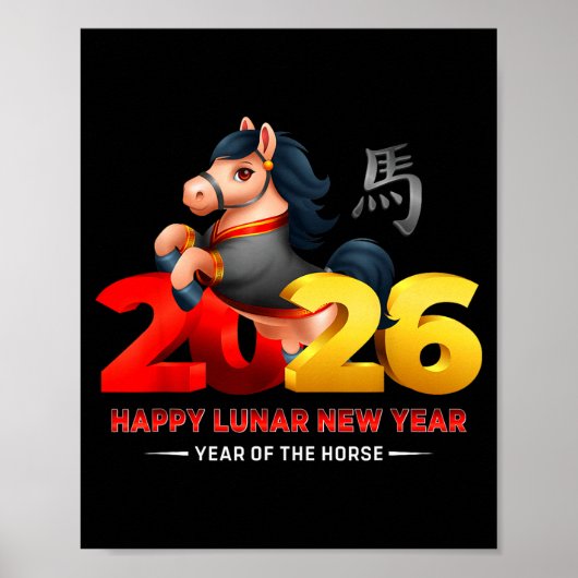 Cute Year Of The Horse -black Fun Happy Lunar New Poster (Vorne)