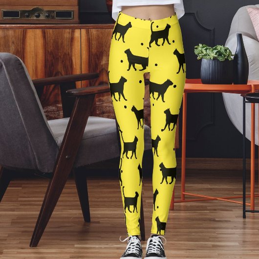 Cute Yellow And black Animal Pet Dots Cat Pattern  Leggings