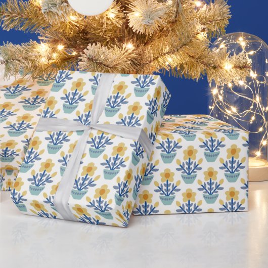 Cute, yellow and blue floral Wrapping Paper Geschenkpapier (Feiertage)