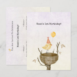 Cute Yellow Baby Bird With Balloon Invitation Brie Postkarte