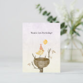 Cute Yellow Baby Bird With Balloon Invitation Brie Postkarte (Stehend Vorderseite)
