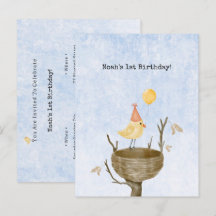 Cute Yellow Baby Bird With Balloon Invitation